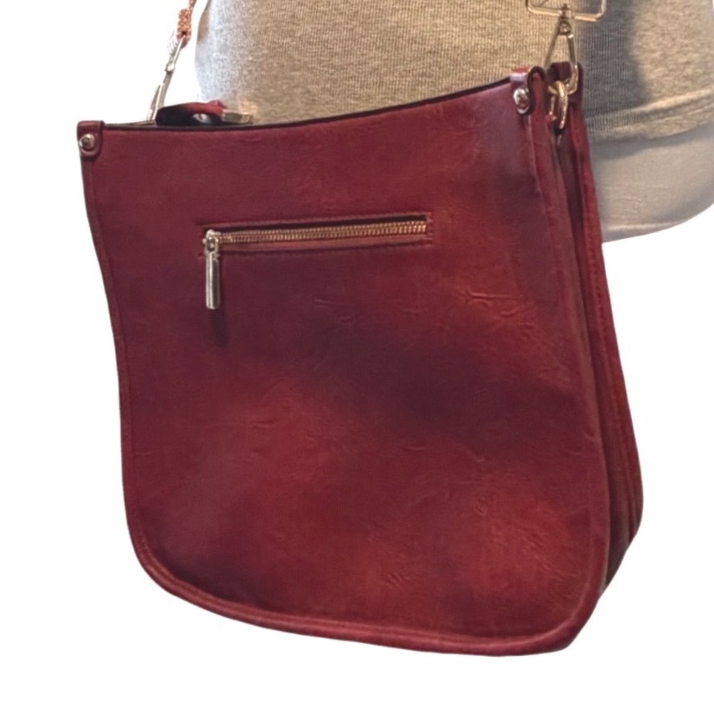 HKCLUF Burgundy Faux Leather HOBO Crossbody Bag Chevron‎ Guitar Strap Messenger